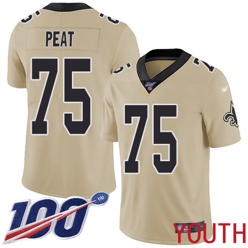 New Orleans Saints Limited Gold Youth Andrus Peat Jersey NFL Football #75 100th Season Inverted Legend Jersey